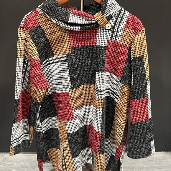 Alfred Dunner Multicolor Patchwork Cowl Neck Sweater - Picture 1 of 4